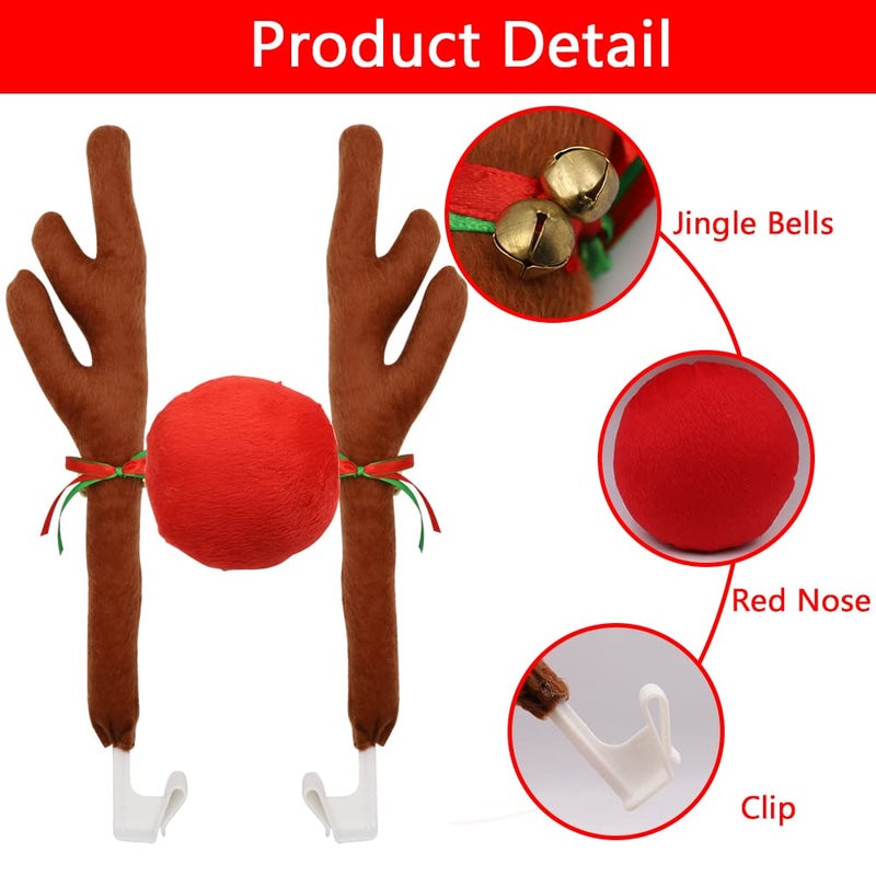 Abnaok Car Reindeer Antler Kit and Nose, Reindeer Christmas Decoration for Car Window Roof-Top & Front Grille,Christmas Reindeer Antlers Auto Decoration Set for Car SUV Van Truck - Image 3